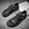 Fashion Summer Hot Selling Men's Leather Casual Shoes Hollowed Out Cool Daily Flat Shoes Men's Beach Sandals Lace Up Handmade Soles