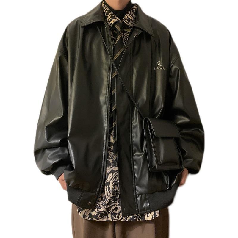 

Trendy Men s PU Leather Streetwear Jacket - Autumn/Winter Cool Casual Style M (50-55 kg)
