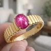 Pink Linde Star Sapphire Oval Ring, German Silver, Vintage Style Gemstone Jewelry