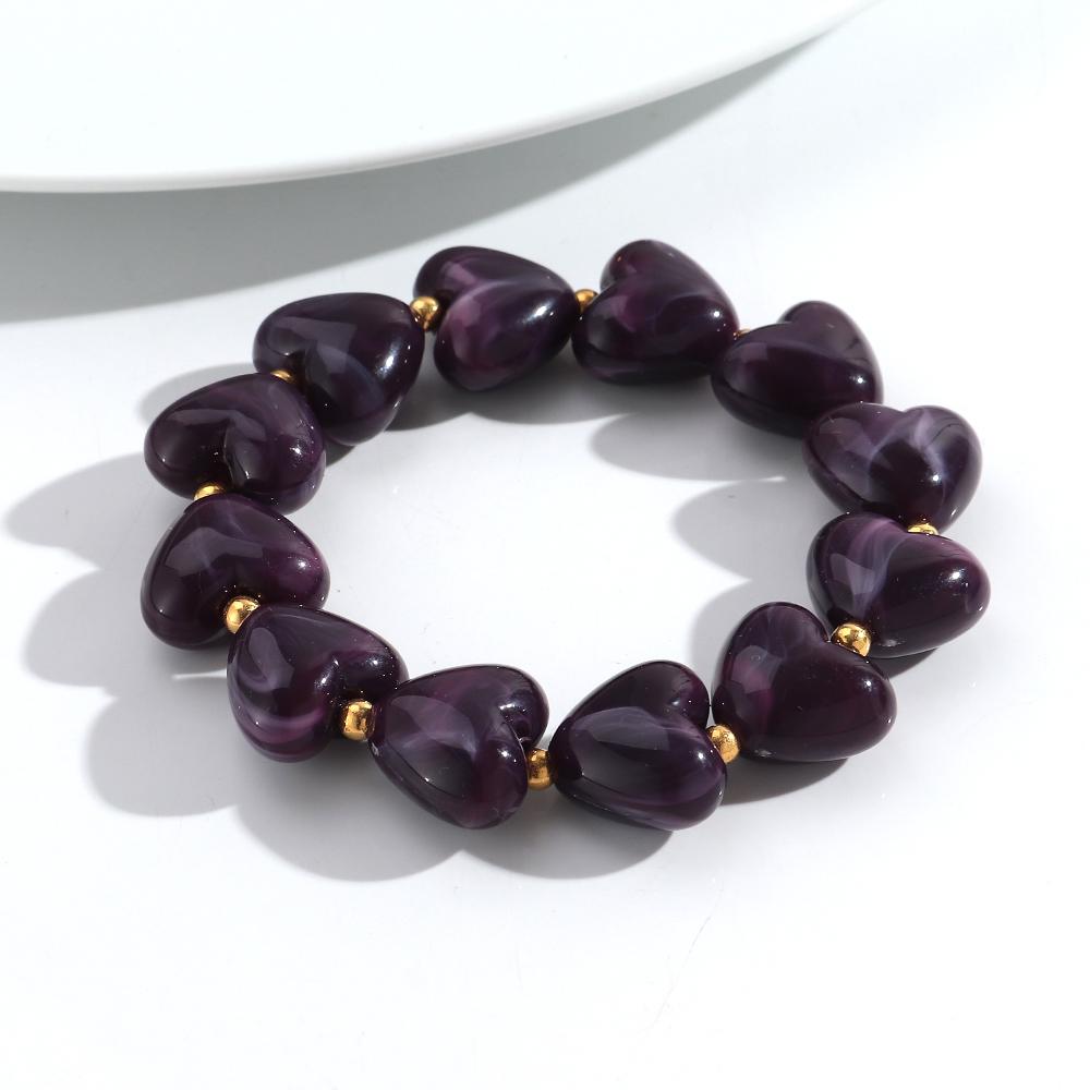 New Acrylic Heart Beaded Elastic Bracelet for Women Trendy Multicolor Resin Love Handmade Bracelets Valentine's Day Jewelry Gift
