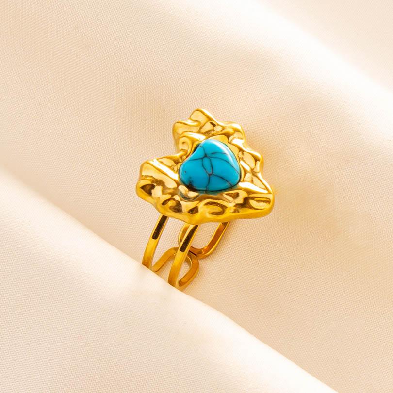 1pcs Blue Stone Ethnic Vintage Open Adjustable Sun Heart Star Stainless Steel Rings For Women Men Accessories Jewelry Bague Gift