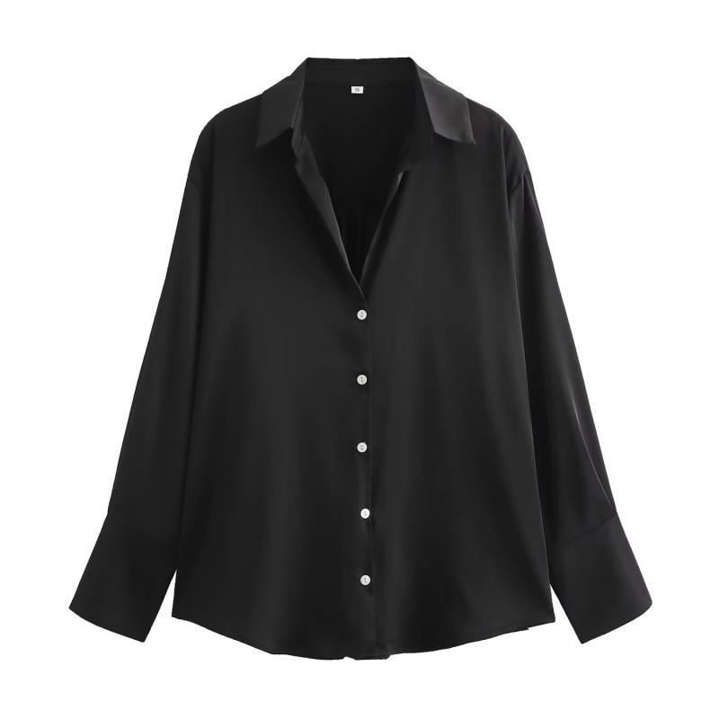 European & American High Street Style Silk Satin Long-Sleeve Shirt