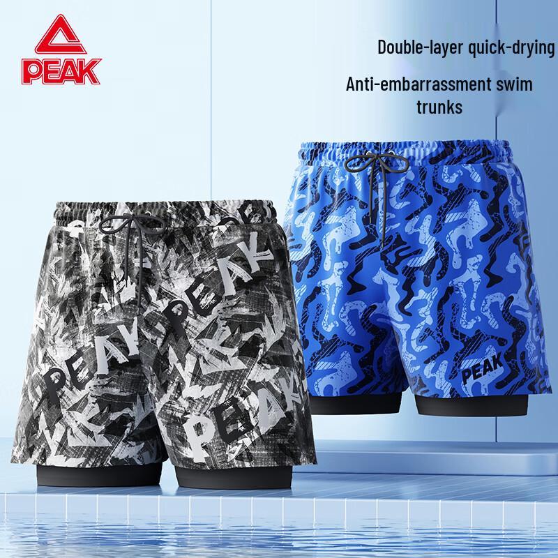PEAK Men s Quick-Dry Double-Layer Swim Shorts L