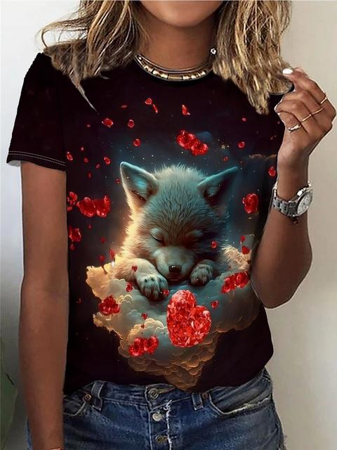 

Футболка с принтом «Летнее животное, лев, тигр, волк» с 3D-принтом, женская уличная модная футболка с коротким рукавом 6XL