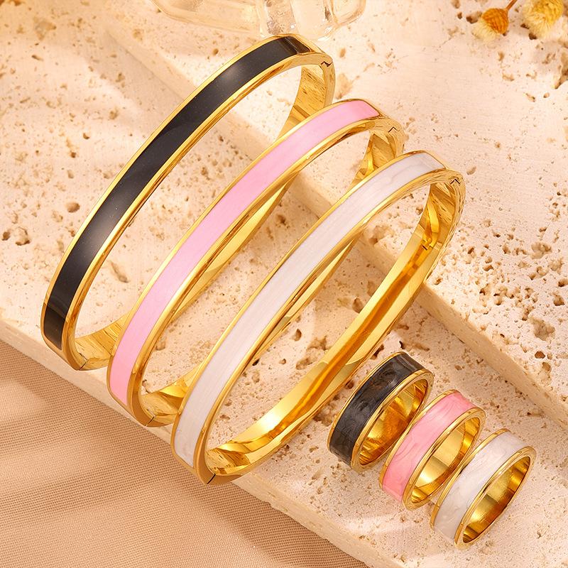 Titanium steel bracelet, oil dripping ring set, simple enamel bracelet, girls' high-end DIY ring, non-fading bracelet.