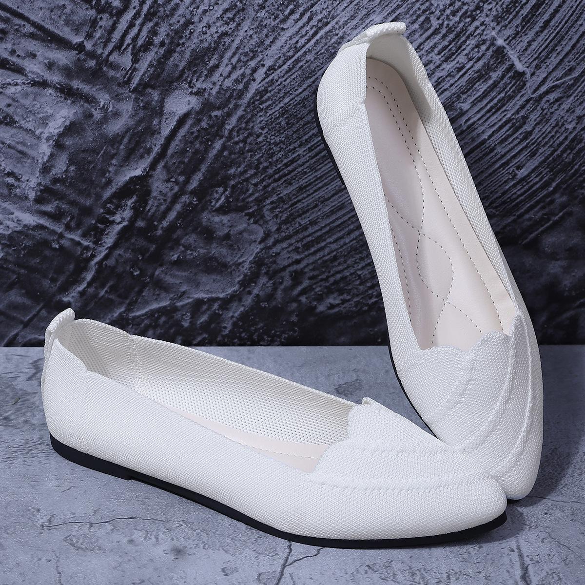 

Модные женские повседневные туфли-лодочки плоской вязки с ажурным узором для работы, однотонные, с острым носком, дышащие, слипоны, удобная летняя обувь 43