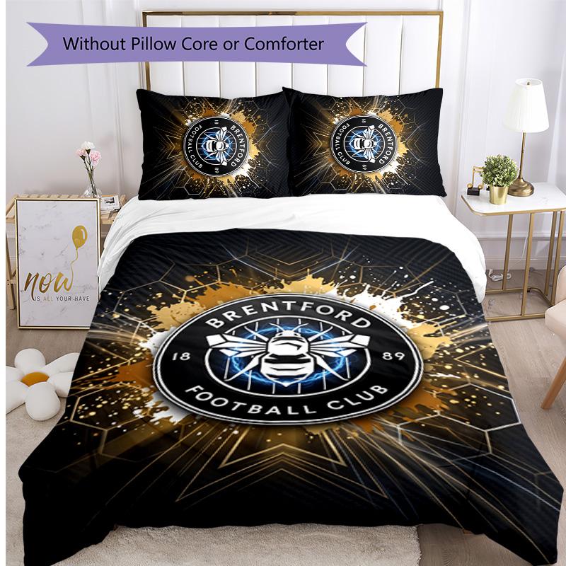 Set Lenzuola Stampato Brentford Football 3 Pezzi, Comodo Set Copripiumino per Camera da Letto Amico della Pelle