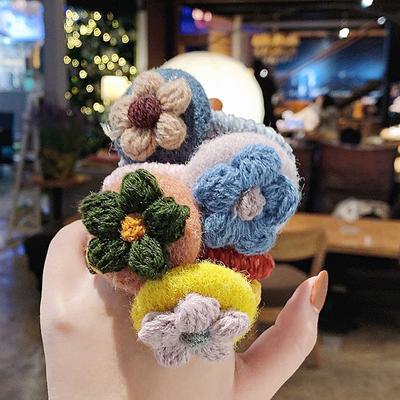 Handmade Crochet Flowers Hair Rope Band Woolen Head Decor Gifts for Woman