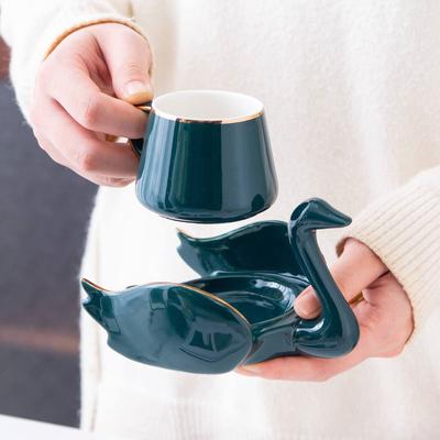 Set farfurioare pentru ceașcă de cafea Swan Rim auriu Mic drăguț Alb Negru Verde Roz Farfurii pentru cești din ceramică Cadouri minunate Vase nordice creative