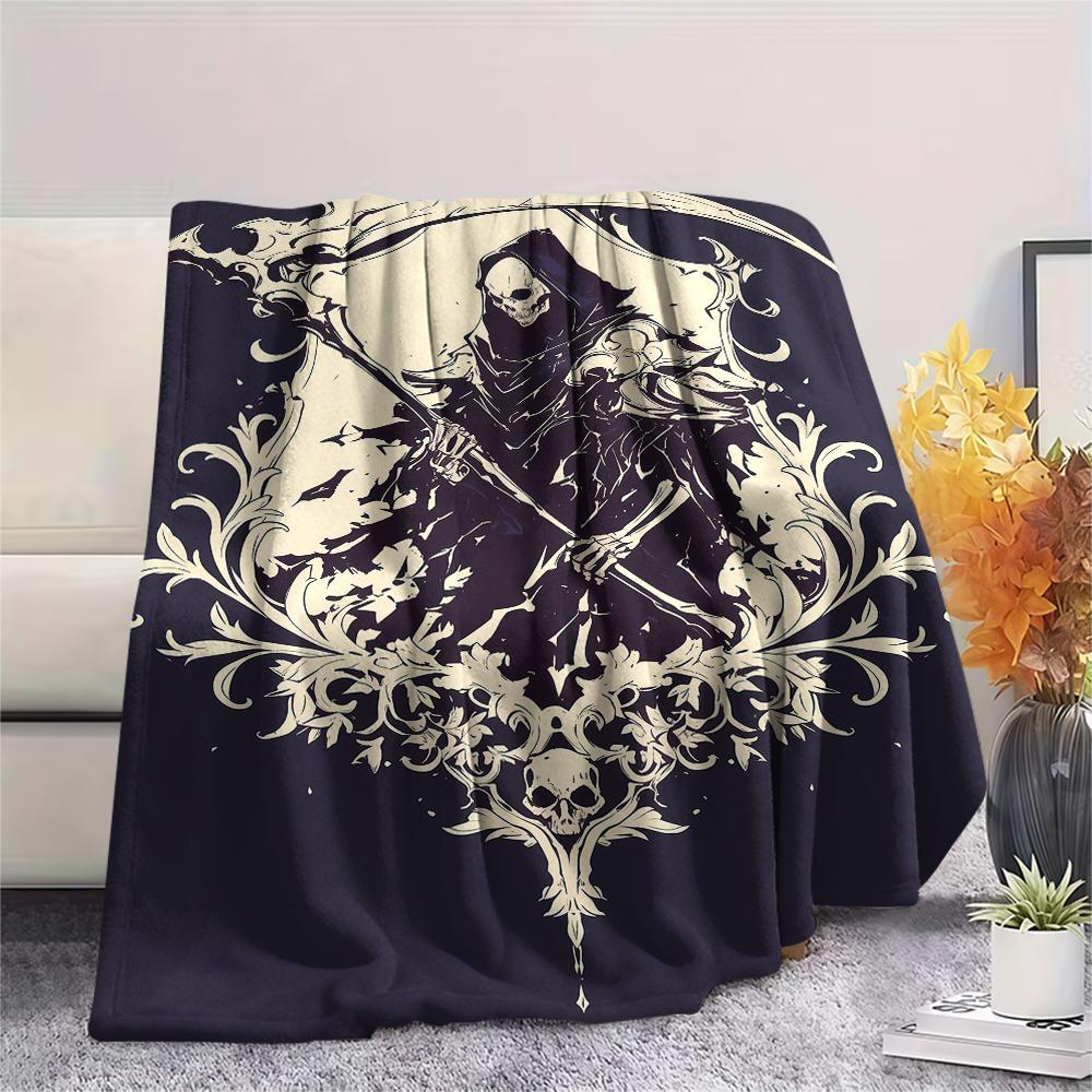 Death and Viking Warriors Print Flannel Blanket,High quality Comfortable for All Seasons,Home Decor,Warmth and Comfort,Perfect for Christmas Gifts