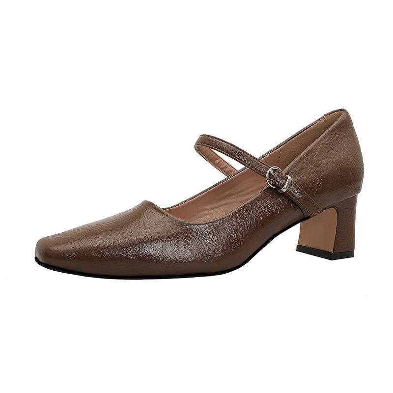 Mary Jane High Heels Thick Heel New Large Size Women's Shoes Black Temperament Square Head Light Mouth Single Shoes