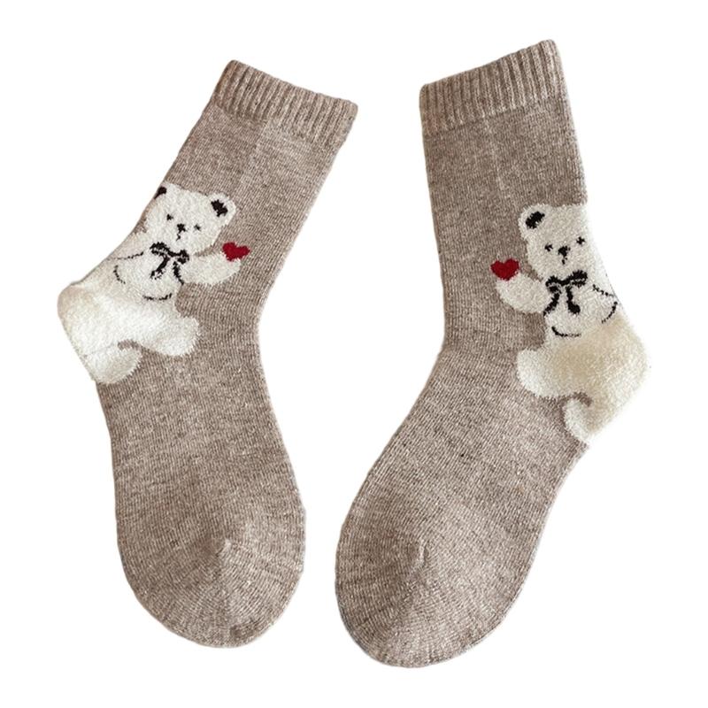 Cartoon Wool Socks Thermals Socks Warm Winter Thick Hiking Boot Socks Knitted Crew Socks for Womens Ladies Work Socks хаки