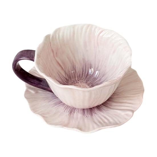 Coffee Cup with Saucer Food Grade Ceramic Floral Pattern Microwave Dishwasher Oven Safe Cappuccino Cup