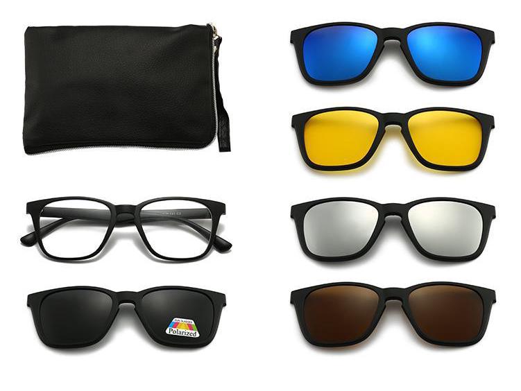 

Clip-on Glasses Set: Includes 5 Polarized Lenses, Compatible with Myopia TR90 Retro Magnetic Sunglasses PC Frame