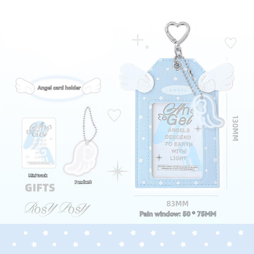 

Angel Wing Card Holder Ins PU Leather Star Photo Card Case Pendant Campus Card Protection Set Pop Idol Photocard Holders синий