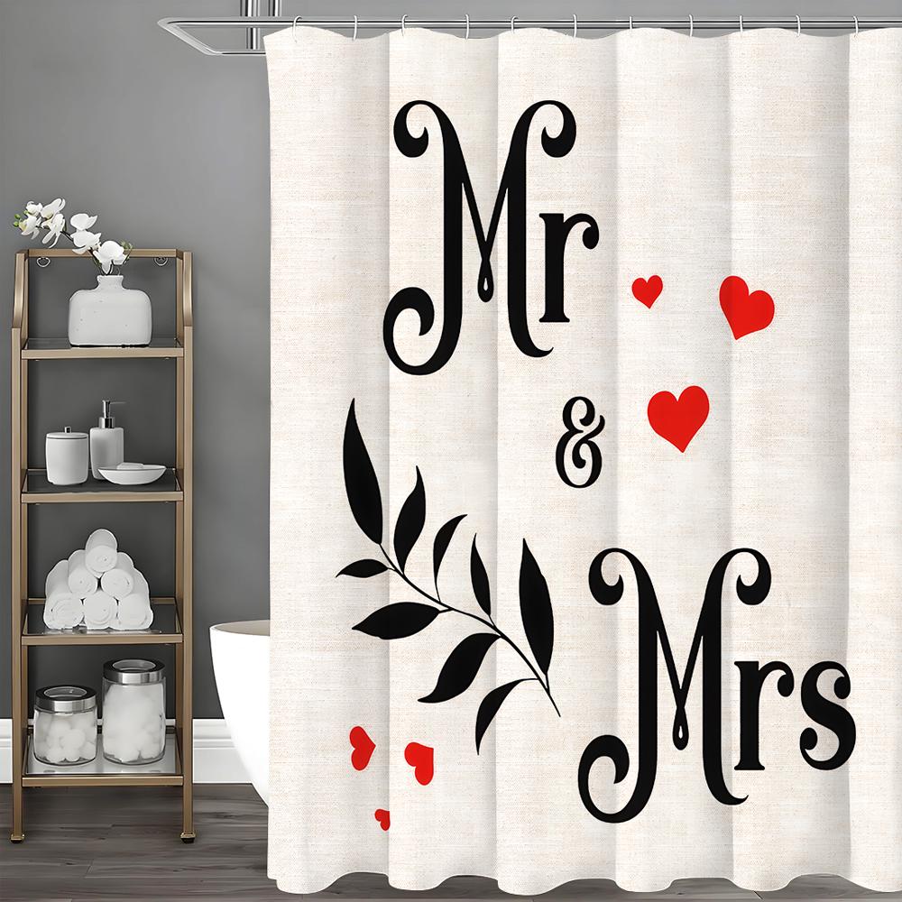 

Valentine s Day Mr. Lady Love Leaf Shower Curtain, Bathroom Decorative Shower Curtain, Waterproof Shower Curtain with Hooks 90*180cm