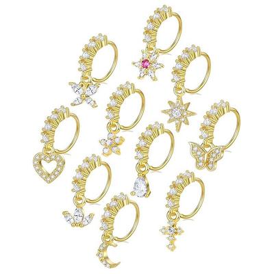 Set di Orecchini a Naso a Bottone con Zirconia a Forma di Croce e Farfalla, Gioielli per Piercing Regolabili
