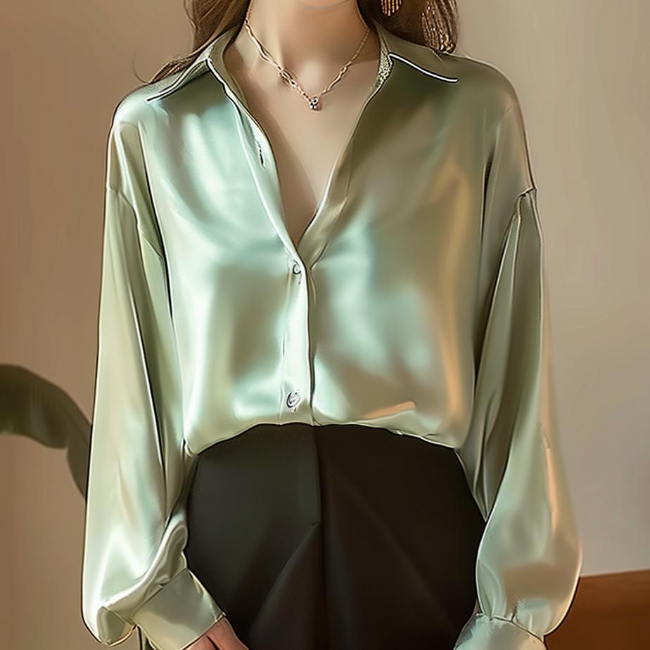 2025 Summer Trend Fashion Women Casual Elegant Satin Long Sleeved Shirt Office Women's Shirts And Blouses Slim Femal Clothes