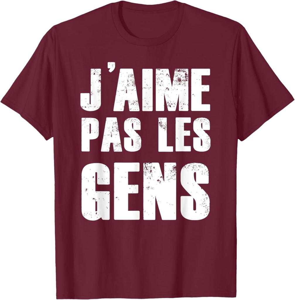 J'aime Pas Les Gens French Introvert Humor Graphic T-Shirt Soft Casual Cotton Tee