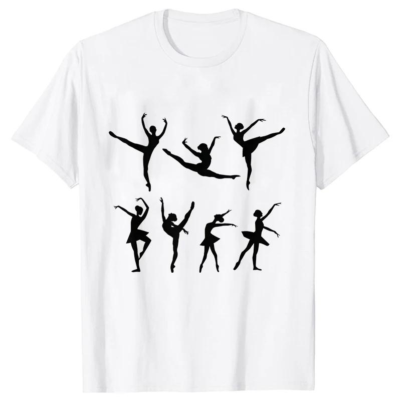Fun ballet letter printed short sleeved Womens casual daily versatile summer round neck Tshirt
