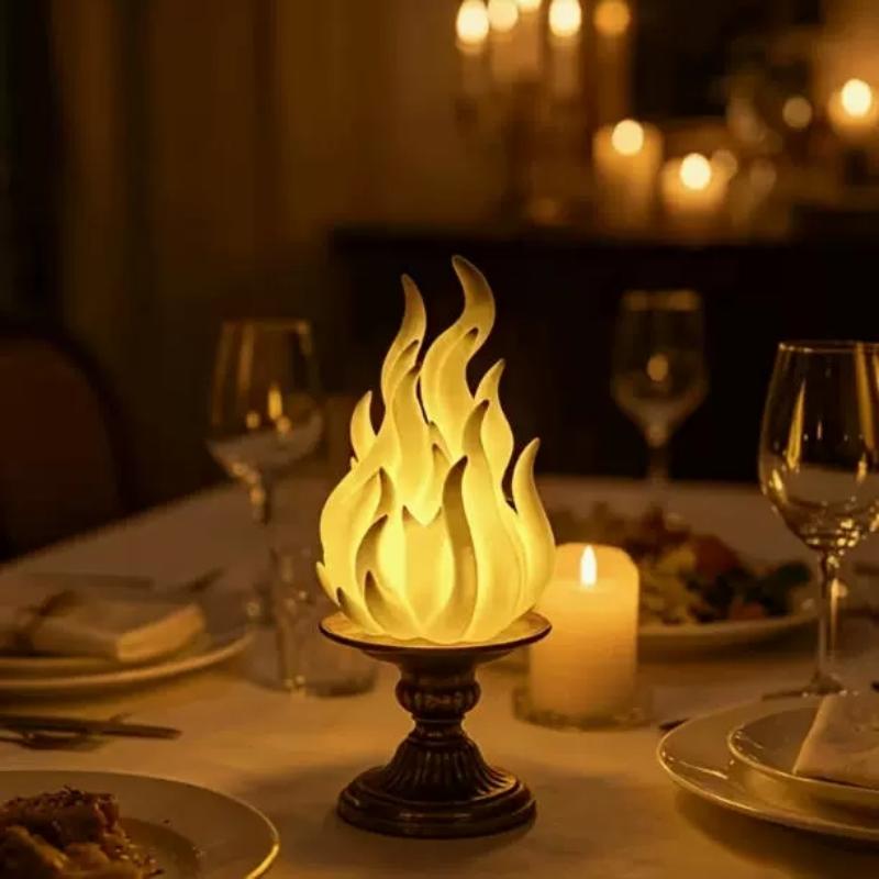 3D Printed White Flame Night Light Portable Battery Operated Decor Figurine for Party Christmas Home Decor