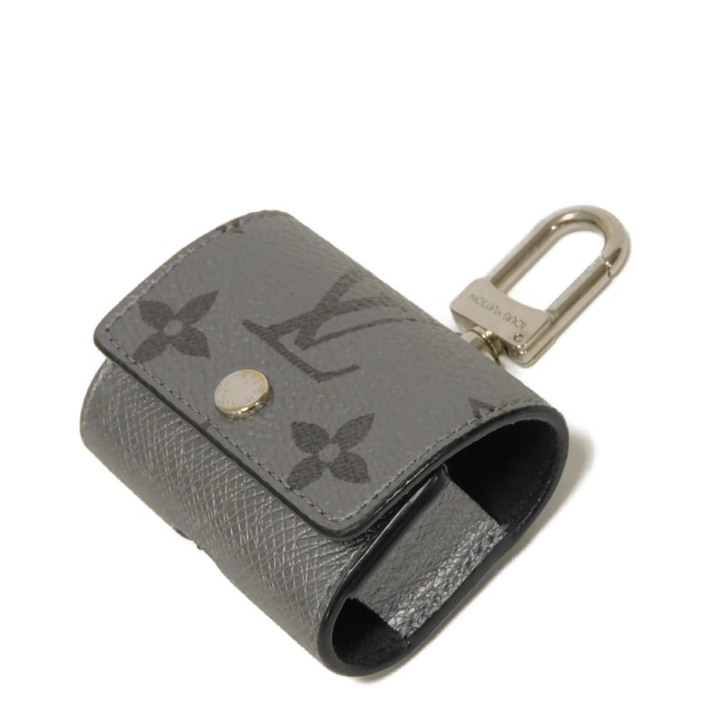 Used 12564 Earphone Pouch M77285 7950 LV Logo Flower Airpods Pro Case with Key Hook, Taiga Rama Monogram Silver Men's