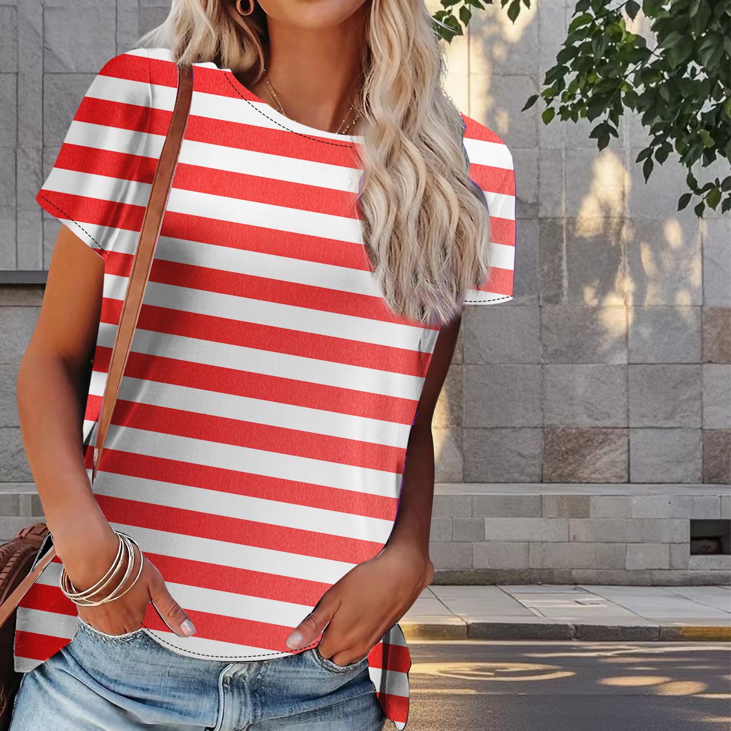 

Женская летняя футболка с рисунком в виде линии, модные футболки с коротким рукавом в стиле ретро, повседневные топы с принтом 4XL красный