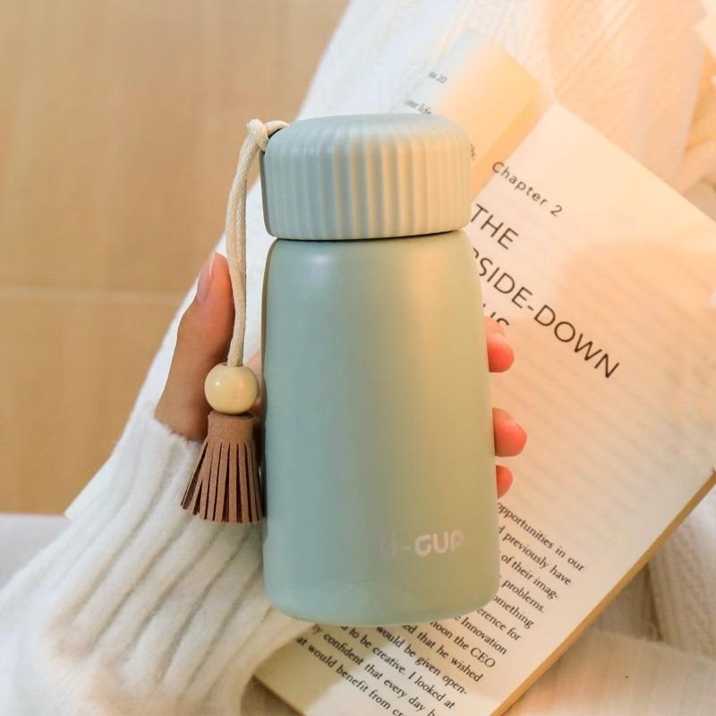 1pcs Mini Insulated Water Bottle Compact Portable Stainless Steel Flask Minimalist Travel Mug with Tassel