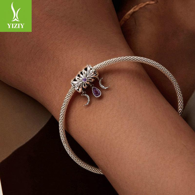 Vintage Iris Diy Bracelet Beaded, Purple Water Drop Zircon S925 Sterling Silver Pendant Accessories