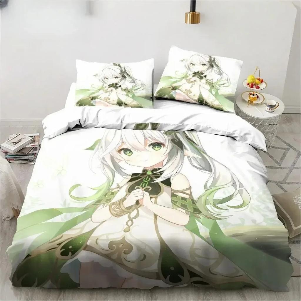 Comforter New Genshin Impact Nahida Kawaii Cute Cartoon Nahida King Twin Double Child Bedding Set Microfiber Or Polyester