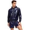 Mens Waterproof Sportswear Long Sleeve Zip Up Hooded Jacket Windbreaker Built-in Briefs Boxer Shorts Sweat Outfit