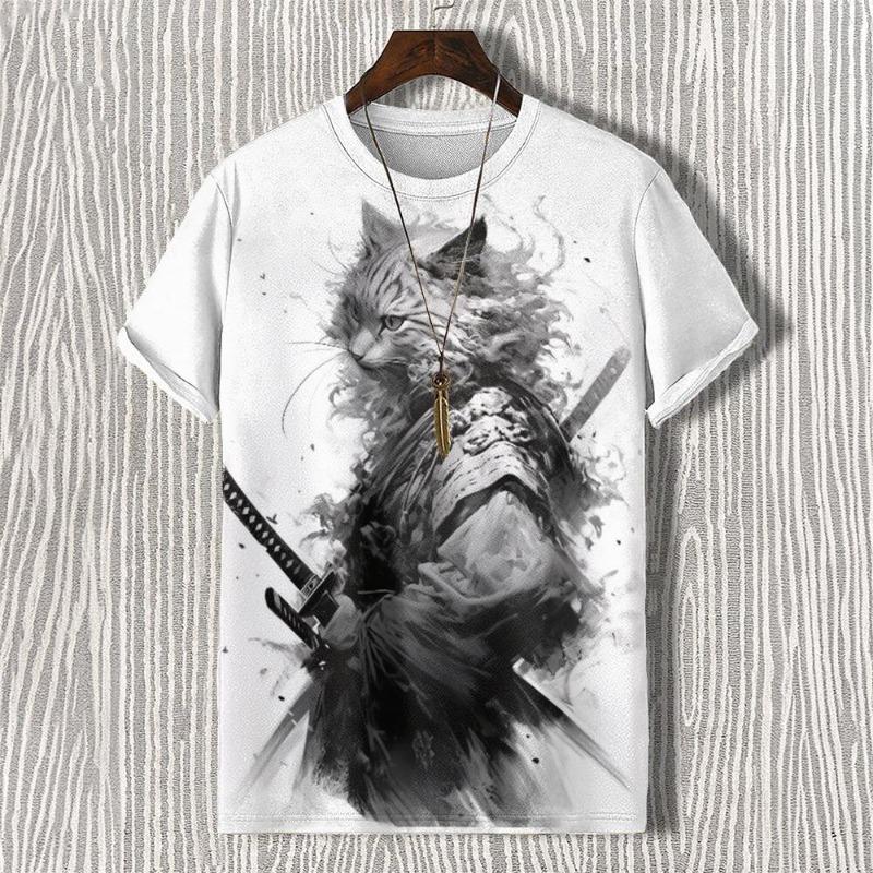 Men's T-shirts Edo Cat Samurai Warrior Art 3D Print Casual T-Shirts Men/Women Short Sleeve O-Neck Top Kid Clothing