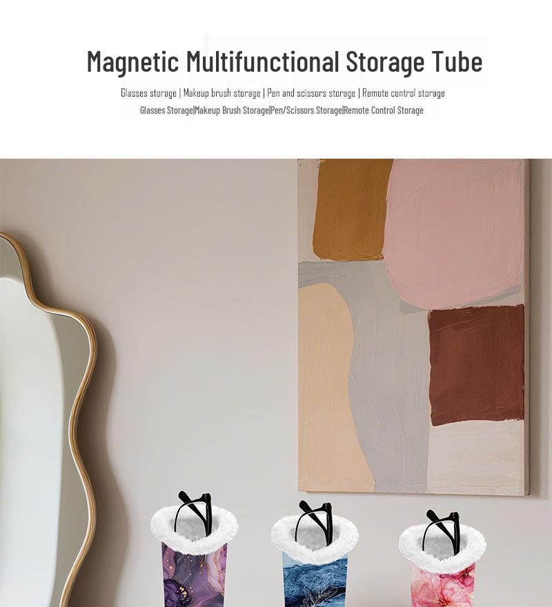 Premium Magnetic Fluffy Eyeglass Stand: Scratch-Proof PU Printed Desktop & Bedside Storage Rack