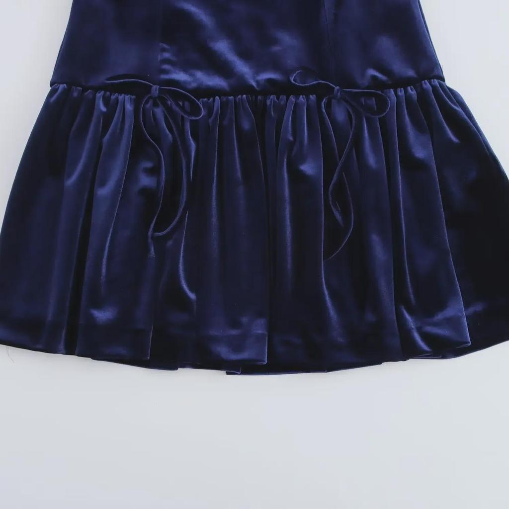 Velvet Bow-Decorated Sleeveless Slim Dress - European & American Style 9388072