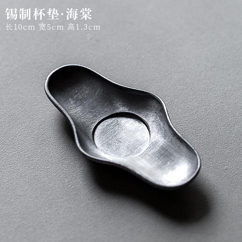 Japanese retro pure tin coaster Zen tea tray heat insulation pad old tin teacup mat cup tray tea ceremony tea set accessories