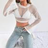 New Casual Perspective Sweater Flared Sleeves Loose Round Neck Hollow Navel Sweater for Women