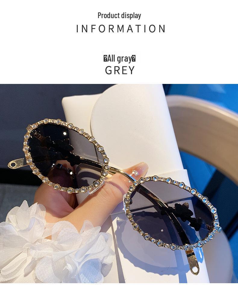 Star Diamond Rhinestone Round Frame Sunglasses - Versatile & High-End Glasses for Parties