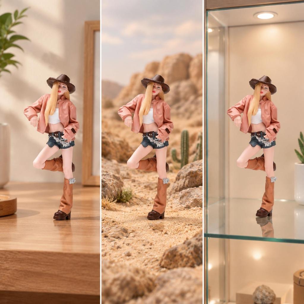 1/18 Scale Female Cowboy Figure Textured Cowgirl Miniature Statue with Hat Detailed