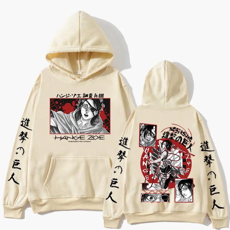 Japanese Anime Attack on Titan Hoodie Hange Zoe Double Sided Graphic Hooded Sweatshirt Shingeki No Kyojin Oversize Hoodies