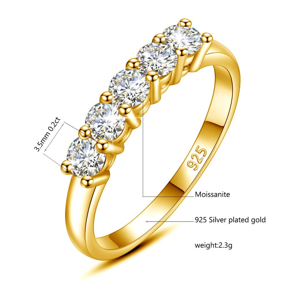 Szjinao Certified 5 Stone Moissanite Diamond Ring Woman Silver 925 Brilliant Trendy Jewelry For Engagement Gift Girl  D