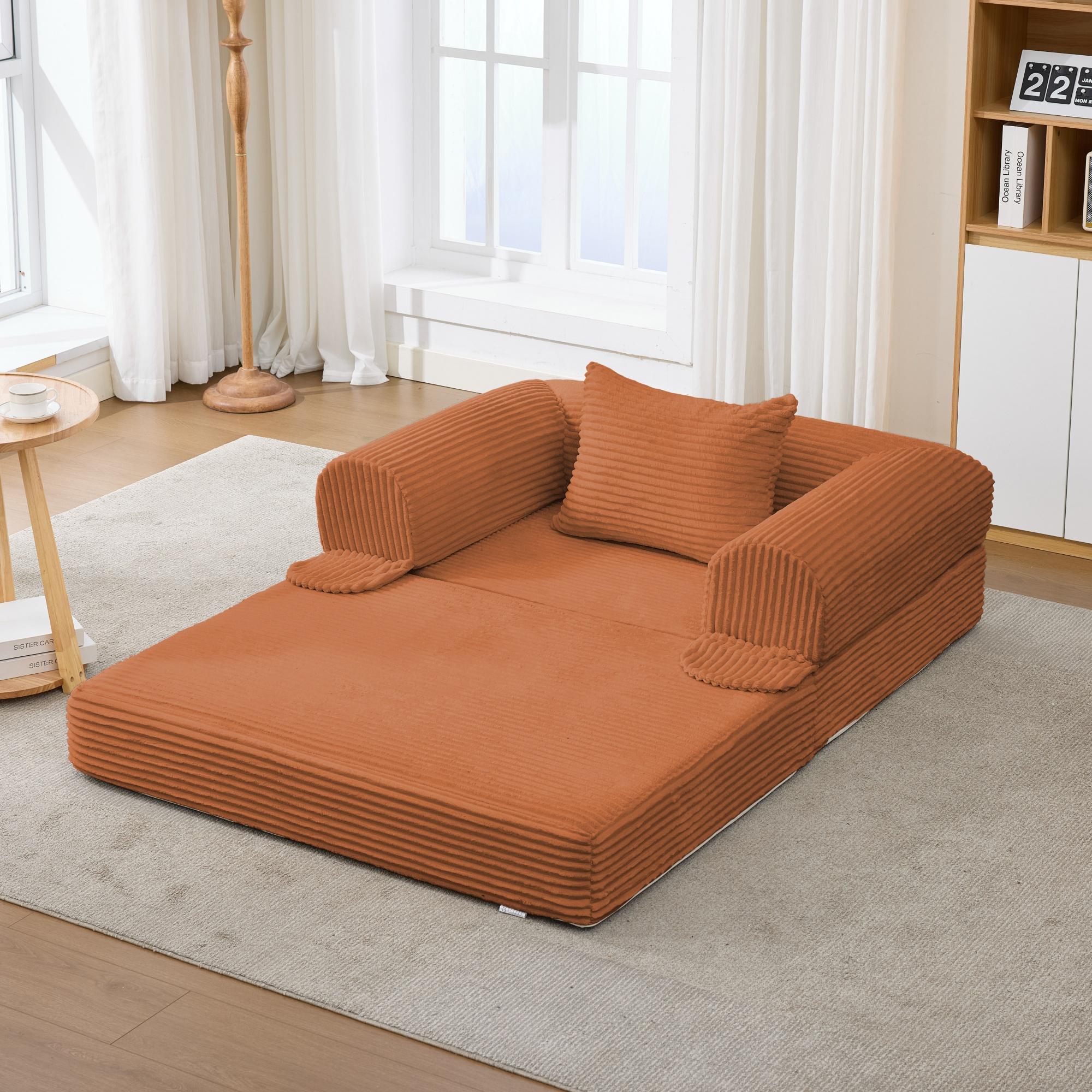 Corduroy Convertible Single Sofa Bed, Multifunctional