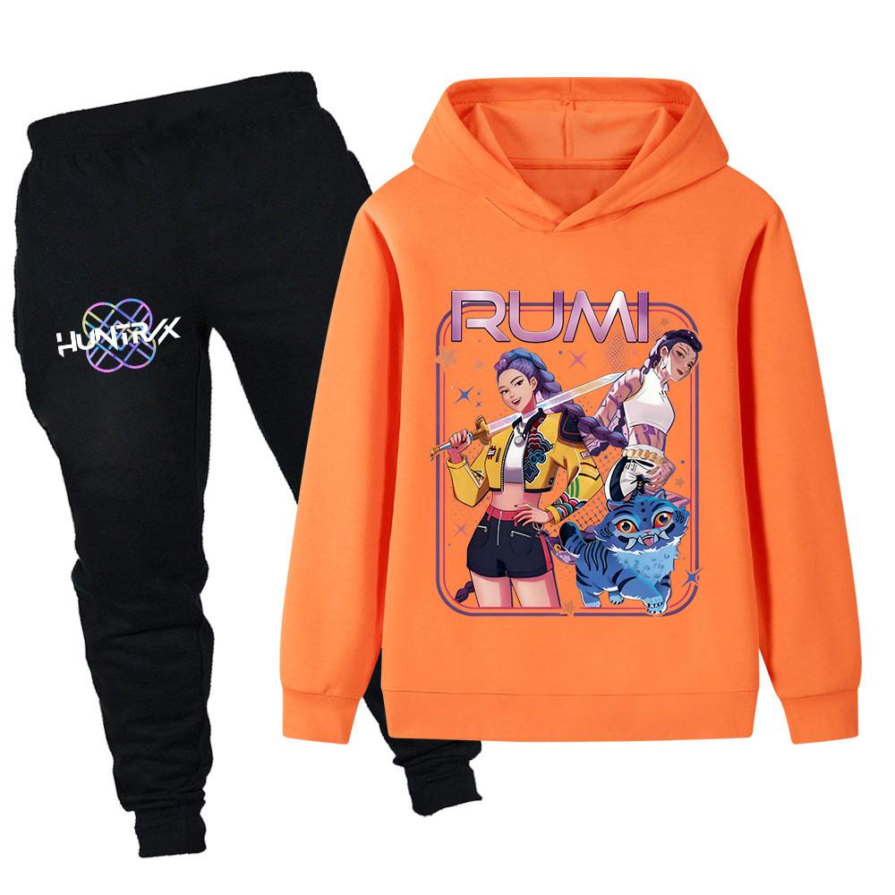 PB1249 Kinder Jungen Mädchen Kpop Mira Zoey Rumi Druck Langarm Kapuzenpullover Hose Hosen Kleidersets