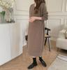 Hirsionsan Loose Long Sleeve Base Pullover Dresses Female Winter Casual V Neck Soft Knitted Dress Women Simple Solid Trendy Jumper Dress