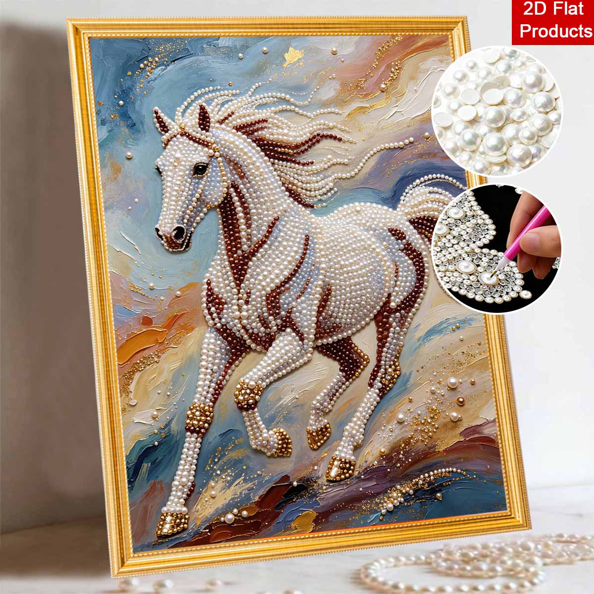 Animal Pearl Painting Handmade 5D DIY Noble Horse Running Abstract Art Home Office Desktop Decoration Painting 30x40