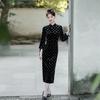 Literary and retro temperament Daily old Shanghai velvet polka dot cheongsam old thing Republic of China style slim and thin dress women