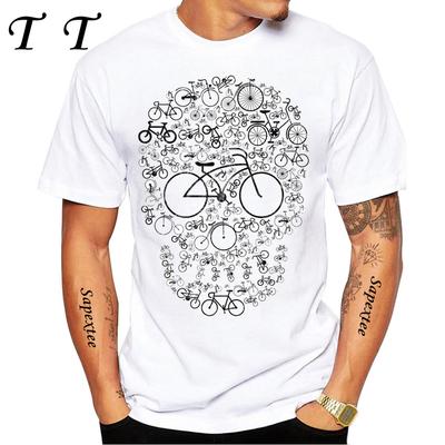 Skull Funny Bicycle Design Cycling  T-Shirt Vintage Men Short Sleeve Mountain Bike Sport Man Casual Tops Hip Hop Boy Tees