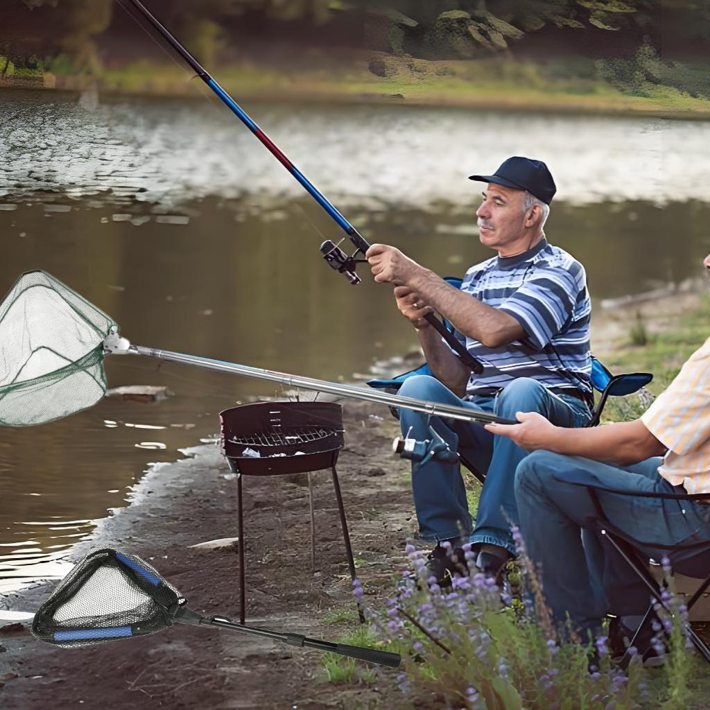 Folding Triangle Fishing Landing Net Telescopic Collapsible Extensible Handle Fishing Hand Net For Fish Carp Trout Catch Release