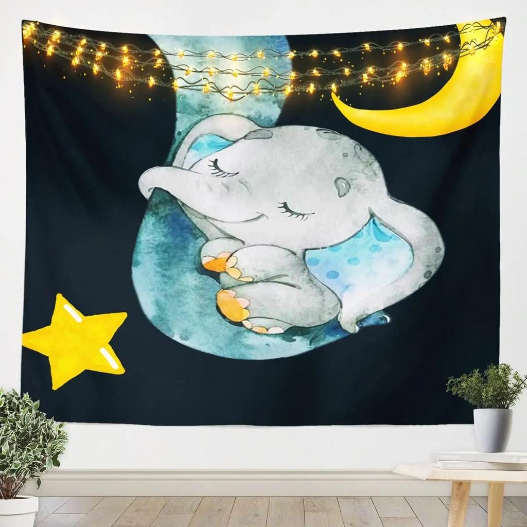 Cute Cartoon Baby Elephant Tapestry Office Living Room Tapestry Home Wall Decoration Tapestry