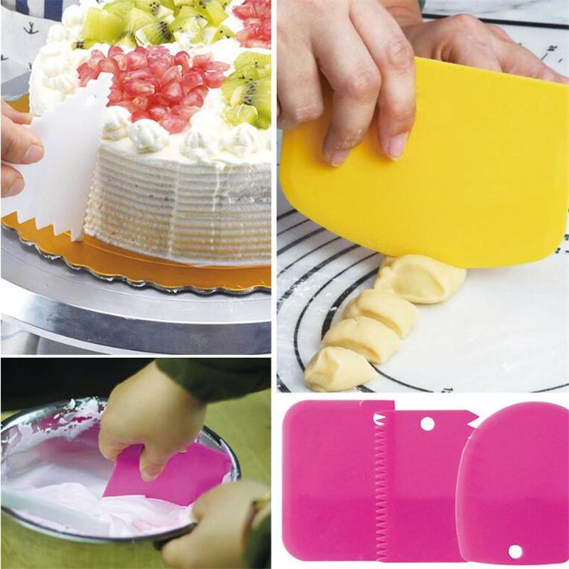 3Pcs Cream Scraper Suit DIY Kitchen Straight Arc Tooth Shape Cream Bread Cutter Plastic Cake Pasty Scraper Baking Fondant Tools