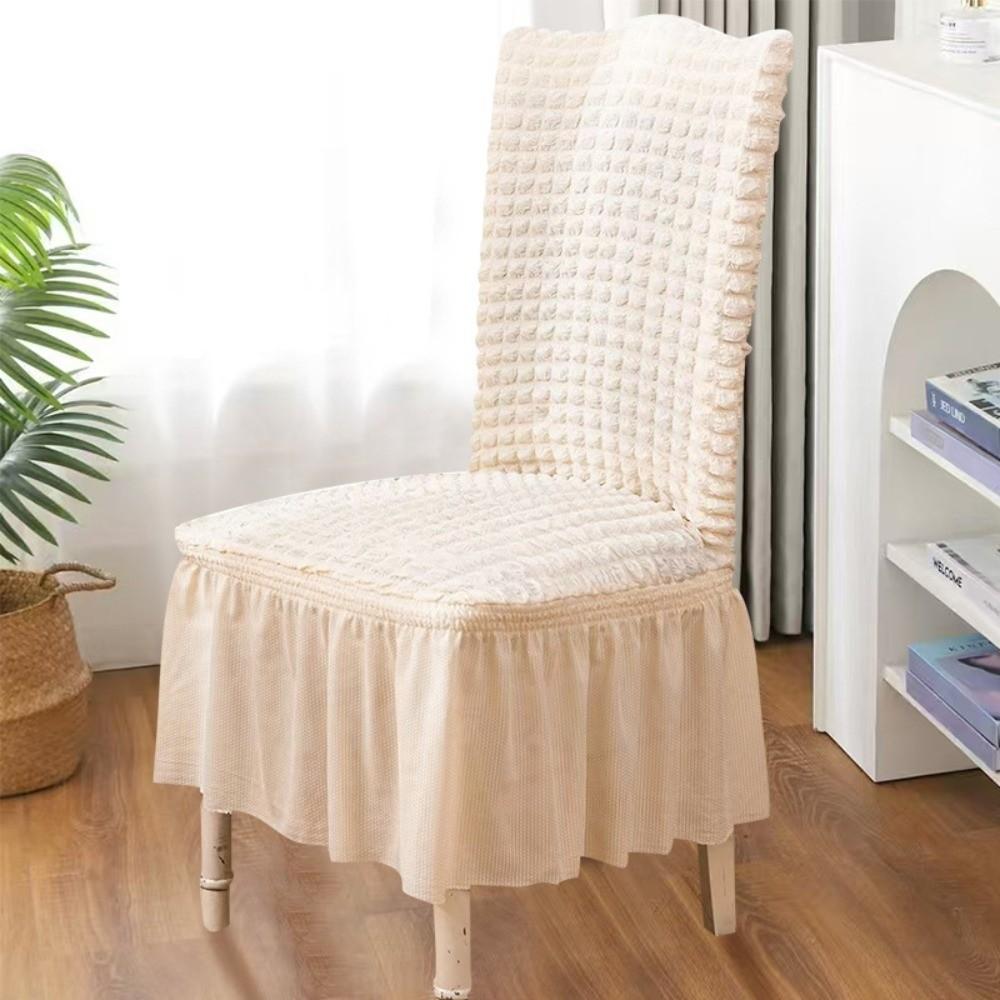 Seersucker Stretch Puff Chair Cover Long Skirt Universal Chair Slipcover Removable Elasticity Backrest Chair Case Home Use